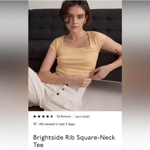 Madewell Light Yellow Square Neck Crop Tee - Picture 2 of 3